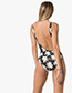 Fashion Black Daisy Print Big Backless One-piece Swimsuit