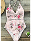 Fashion As Shown Printed V-neck Mesh Cutout One-piece Swimsuit