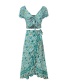 Fashion Green Floral Top + Bow Irregular V-neck Strap Skirts Suit Skirt