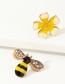 Fashion Yellow Asymmetric Flower Painting Bee Earrings With Diamonds