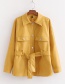 Fashion Yellow Cropped Leather Jacket With Belt