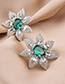 Fashion Green Geometric Flower Stud Earrings With Diamonds