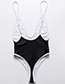 Fashion Black Deep V-neck One-piece Swimsuit With Suspenders