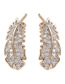 Fashion Golden Alloy Micro-set Zircon Feather Stud Earrings
