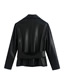 Fashion Black Short Faux Leather Jacket With Belt