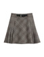 Fashion Gray Plaid Belt Buckled Pleated Skirt