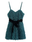 Fashion Green Belted Fringed Strap Overalls