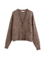 Fashion Coffee Color Interwoven Pocket Breasted Knit Coat