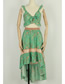 Fashion Green Tie-strap Lace Ruffle Irregular Top Skirt Two-piece
