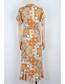 Fashion Orange Printed V-neck Short Sleeve Patchwork Irregular Split Dress