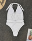 Fashion White Belted V-neck Halter Sleeveless One-piece Swimsuit