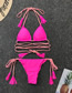Fashion Rose Red Woven Bandage Tether Triangle Split Swimsuit