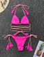 Fashion Rose Red Woven Bandage Tether Triangle Split Swimsuit