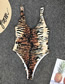 Fashion Tiger Pattern Tiger Print Deep V-neck One-piece Swimsuit