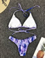 Fashion Purple Tie-dye Halter Elastic Triangle Split Swimsuit