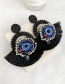 Fashion Royal Blue Resin Rice Pearl Rhinestone Eye Round Tassel Stud Earrings