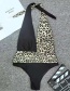 Fashion Black Print Contrast Deep Leopard Print Stitching One-piece Swimsuit