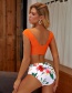 Fashion Orange Contrasting Printed Knotted Split Swimsuit