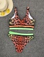 Fashion Orange Leopard Leopard-patterned High-waist Split Swimsuit