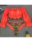 Fashion Orange Paneled Leopard Print Slit Elastic Split Swimsuit