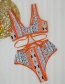 Fashion White Print Sling Print Tether Strap Cutout One Piece Swimsuit