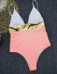 Fashion Pink Color-block Bronzing And Stitching V-neck One-piece Swimsuit