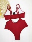 Fashion Red Contrast Stitching Split Swimwear