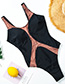 Fashion Black Contrast Stitching Mesh One-piece Swimsuit
