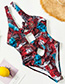 Fashion Color Printing Snakeskin Print Strapless Backless One-piece Swimsuit