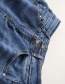 Fashion Blue High Waist Stretch Double Buckled Washed Raw Edge Radish Jeans