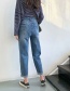Fashion Gray High Waist Stretch Double Buckled Washed Raw Edge Radish Jeans