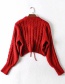 Fashion Camel V-neck Front Drawstring Pullover Loose Cropped Sweater