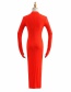 Fashion Red Pullover Slim Fit Split Maxi Dress