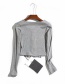 Fashion Gray Placket Webbing Single-breasted Hem Irregular T-shirt