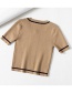 Fashion Khaki Brown Lined Slim-zip Cropped Knit Top