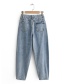 Fashion Blue Washed Pleated High-rise Jeans