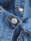 Fashion Denim Blue Multi-pocket Bow Belt Mid-length Denim Jacket