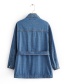 Fashion Denim Blue Multi-pocket Bow Belt Mid-length Denim Jacket