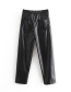 Fashion Black Faux Pu Leather Tooling Loose Straight Pants