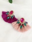 Fashion Leather Pink Alloy Diamond Drop Fringe Stud Earrings