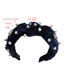 Fashion Navy Pearl Flower Bead Knotted Wide Edge Hoop