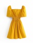 Fashion Yellow Puff Sleeve Square Neck Dress