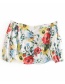 Fashion Color Floral Print Short Sleeve Pleated Shirt