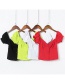 Fashion Red Lace Square Collar Stretch-knit Single-breasted Puff Sleeve Shirt