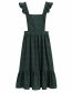 Fashion Dark Green Ruffled Print Strap Dress