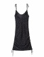 Fashion Black V-neck Love Print Suspender Drawstring Dress