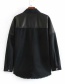 Fashion Black Faux Leather Panelled Shirt Coat