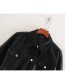 Fashion Black Faux Leather Panelled Shirt Coat