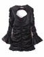 Fashion Black Glitter Diamond Frill Cutout Flare Sleeve Dress