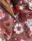 Fashion Coffee Color Flower Print Chiffon Ruffled Dress